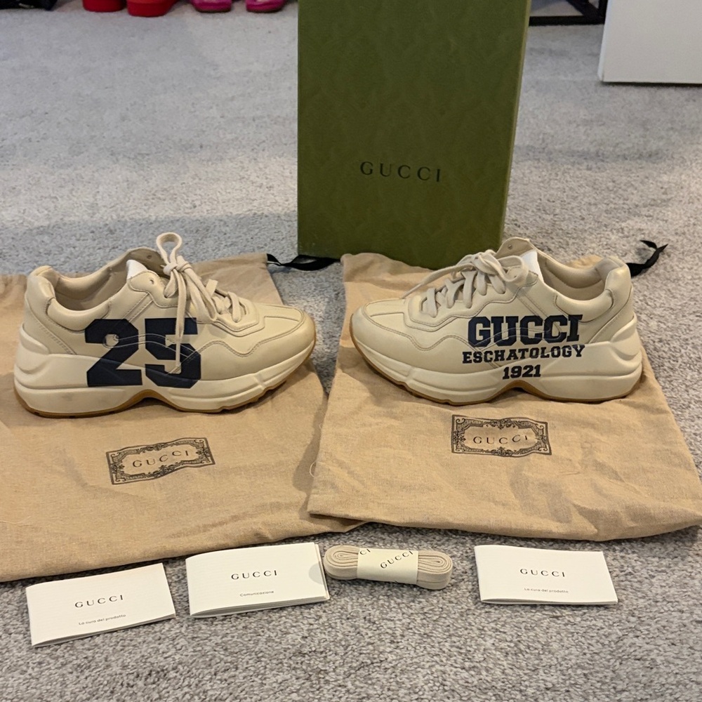 Gucci Cream Sneakers with Blue Lettering